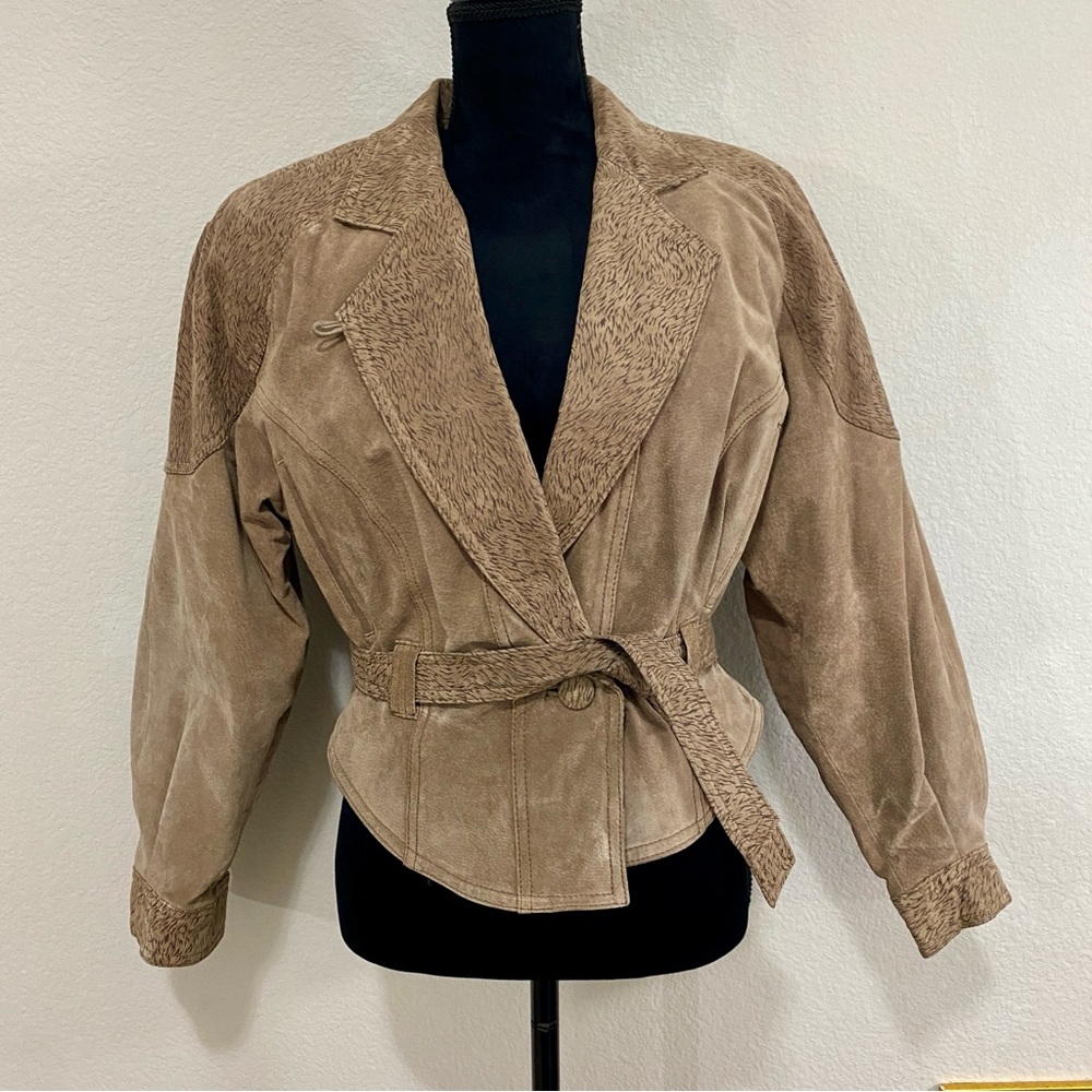 Vintage Byrnes & Baker FABULOUS 80s Leather Animal Print Jacket, Belted, Size‎ S